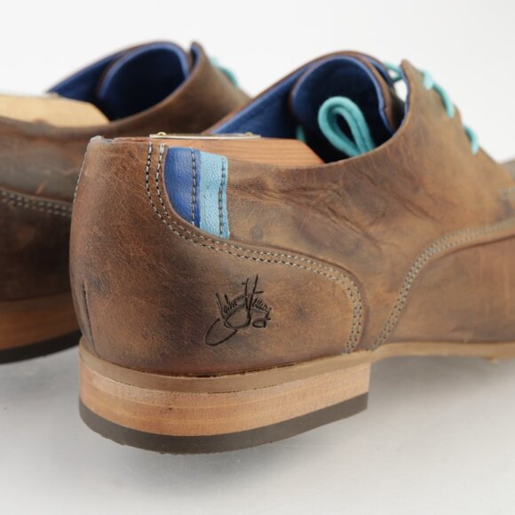 John Fluevog Mens CBC Radio Oxfords Size 8 M Brown Leather Turquoise Dress Shoe - Picture 3 of 16